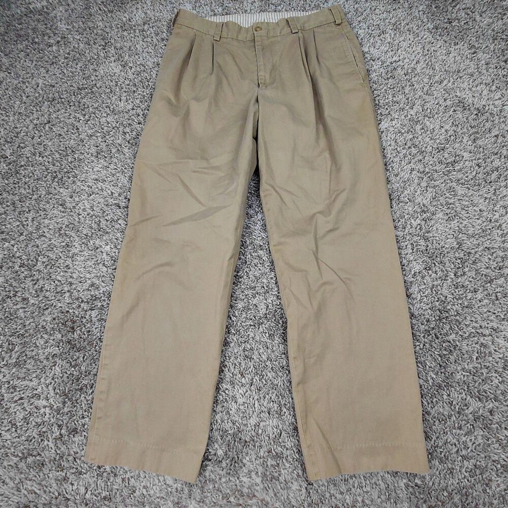Bills Khakis Pants Mens 33x29 Beige Tan Pleated Chino Cotton Classic Fit USA